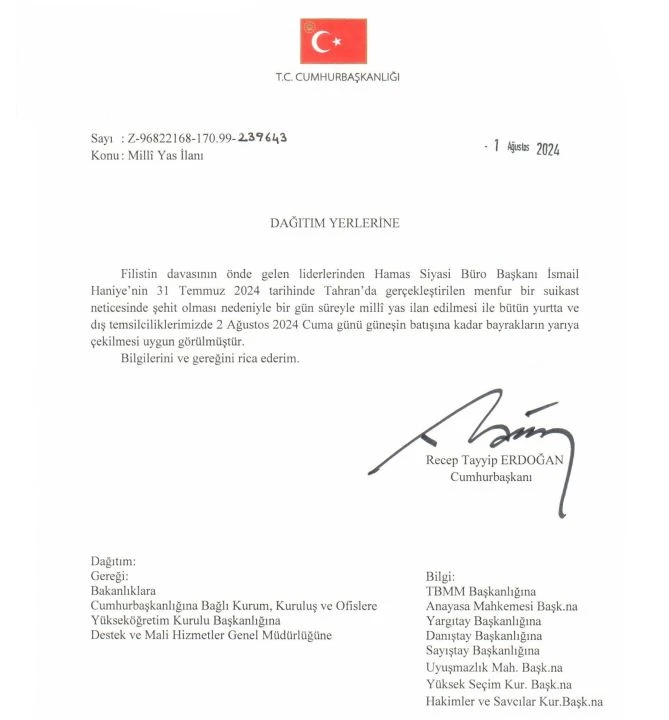 Son dakika | Türkiye Haniye için bir günlük yas ilan etti - 1. Resim