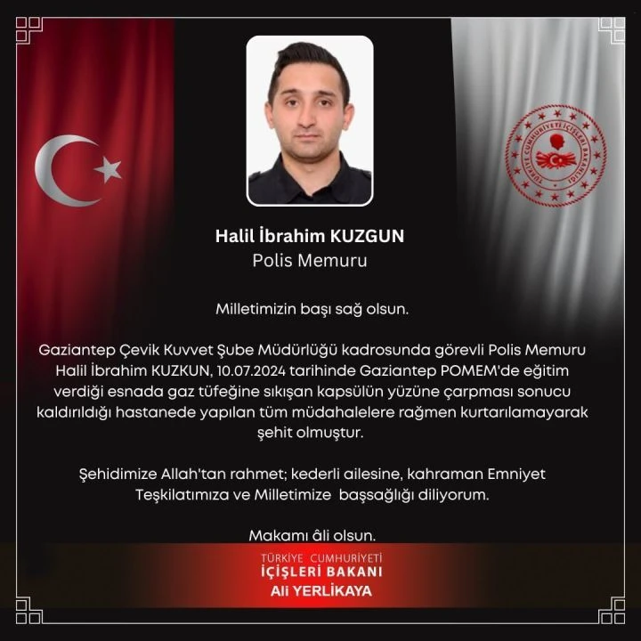 Eğitim verdiği esnada gaz tüfeği kapsülü sonucu yaralanan Halil İbrahim Kuzgun şehit oldu - 1. Resim