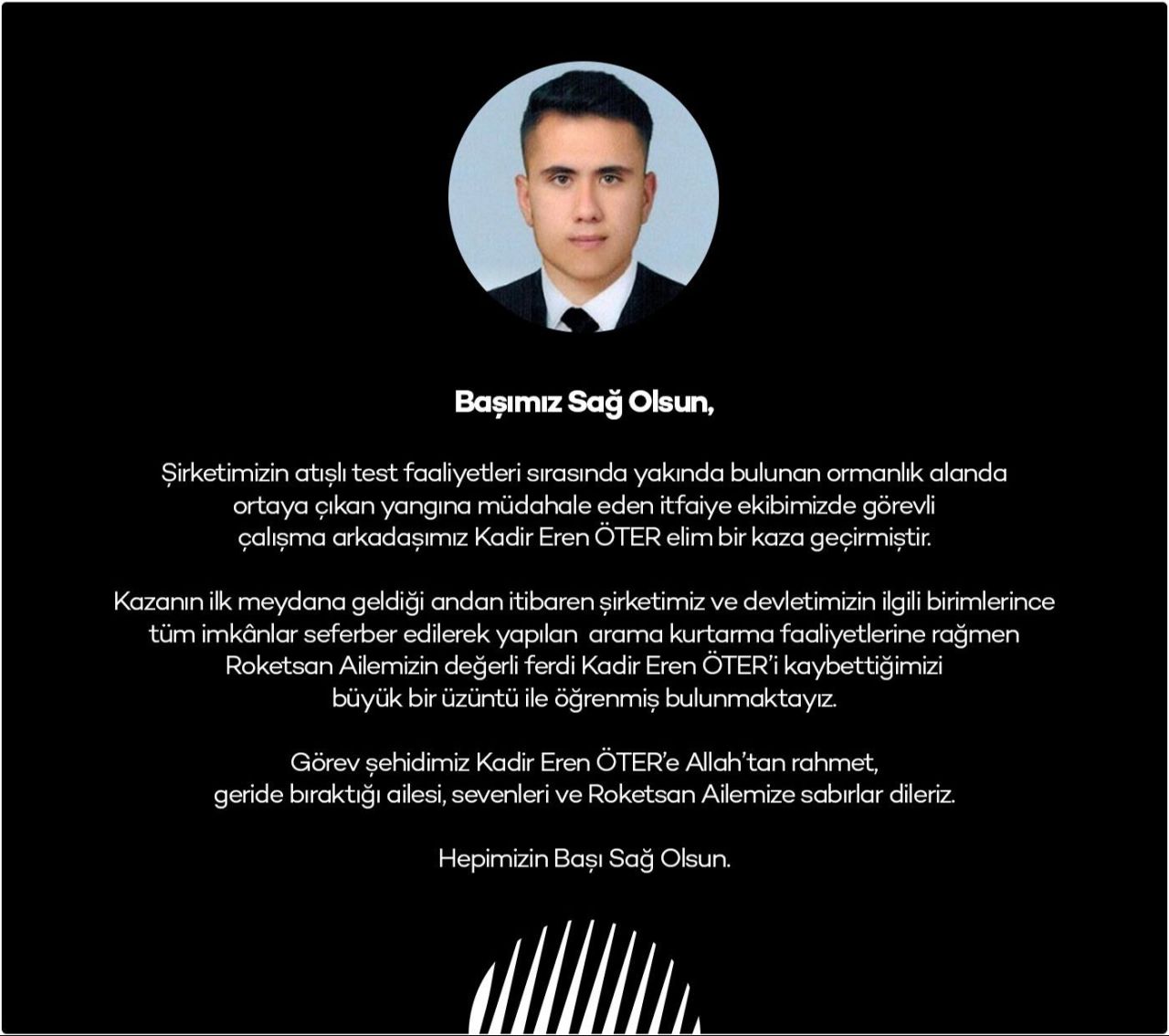 Selçuk Bayraktar'dan ROKETSAN personeli Kadir Eren Öter için başsağlığı mesajı - 1. Resim