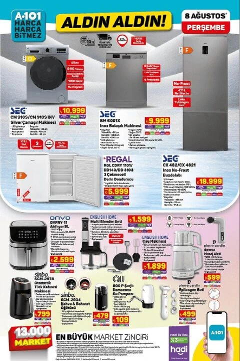 A101 8 Ağustos aktüel kataloğunda araç içi şişme yatak, masa takımı, valiz çeşitleri ve küçük ev aletleri gibi birçok ürün yer alıyor