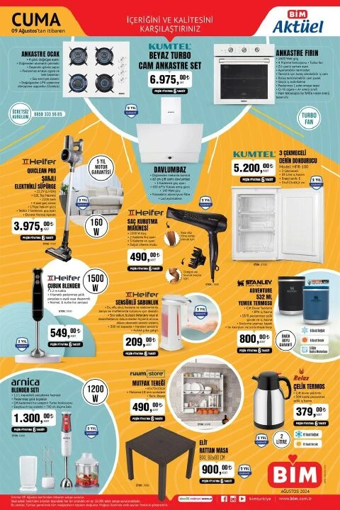 BİM 9 Ağustos aktüel ürünlerinde Stanley termos, dikey şarjlı elektrikli süpürge, blender seti ve hoparlör gibi birçok ürün yer alıyor