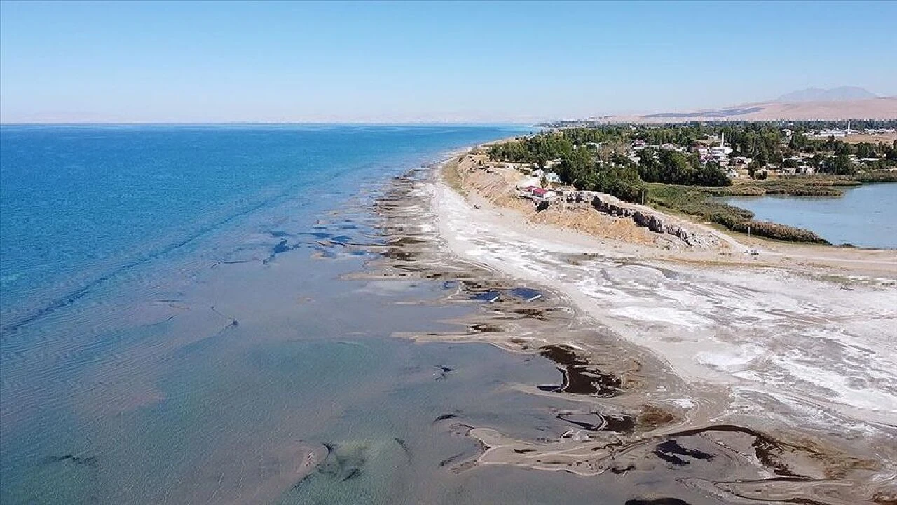 Van Gölü'ne giren çocukların saçları suyun sodalı yapısından dolayı sarıya dönüyor