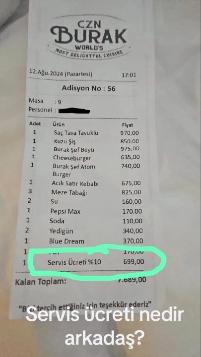 CZN Burak'ın restoranındaki servis ücreti isyan ettirdi! Sosyal medyada tepki yağıyor - 1. Resim