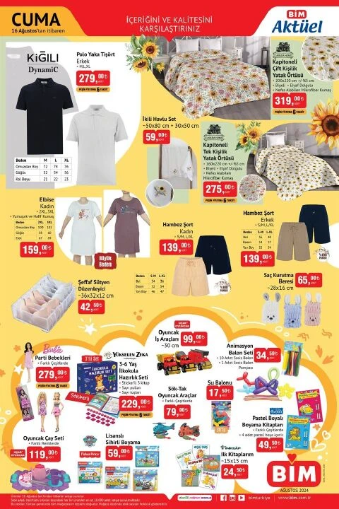 BİM 16 Ağustos aktüel kataloğunda smart tartı, Barbie bebek, pedallı temizlik seti ve toz alma aparatı gibi onlarca ürün satışa çıkıyor