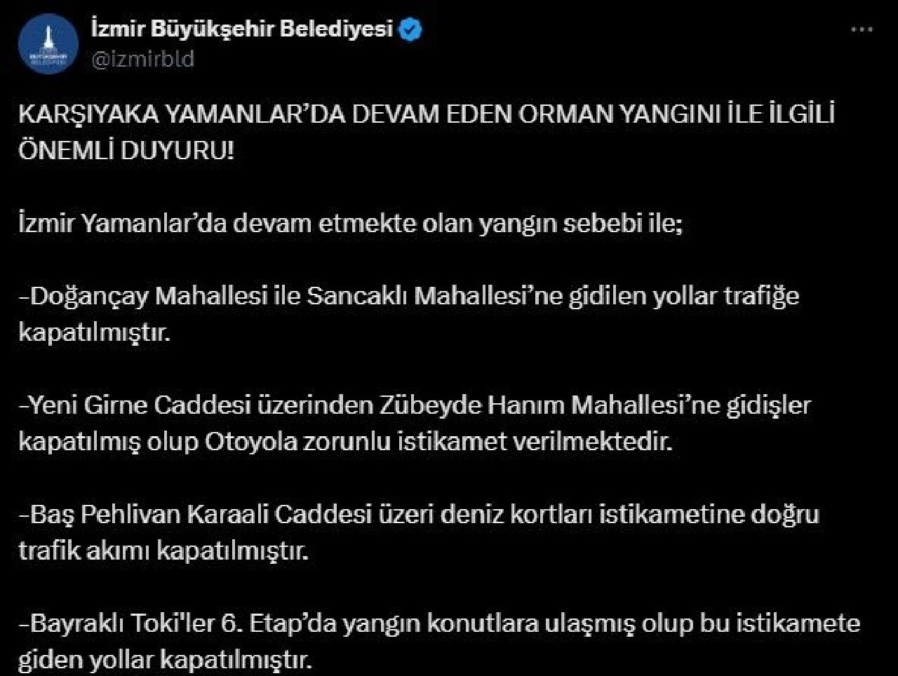 İzmir Karşıyaka yangını nedeniyle bazı yollar trafiğe kapatıldı - 1. Resim