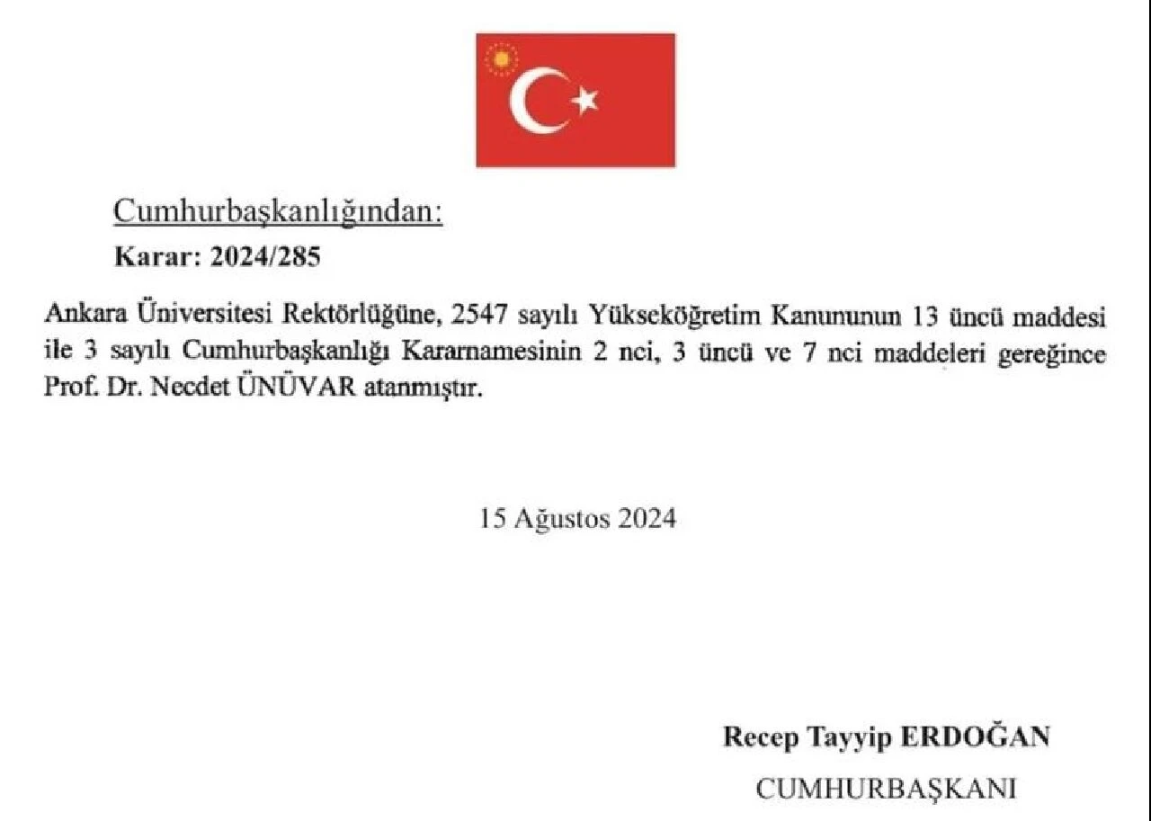 Resmi Gazete atamalarına göre Ankara Üniversitesi Rektörü Necdet Ünüvar oldu