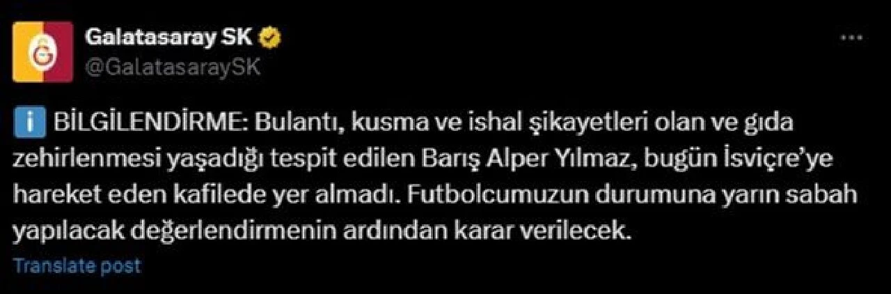 Barış Alper Yılmaz, gıda zehirlenmesinden dolayı Young Boys kadrosuna alınmadı