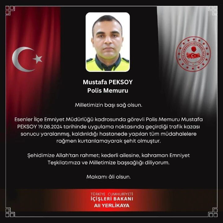 Acı haberi Bakan Yerlikaya duyurdu! Polis memuru Mustafa Peksoy şehit oldu - 1. Resim