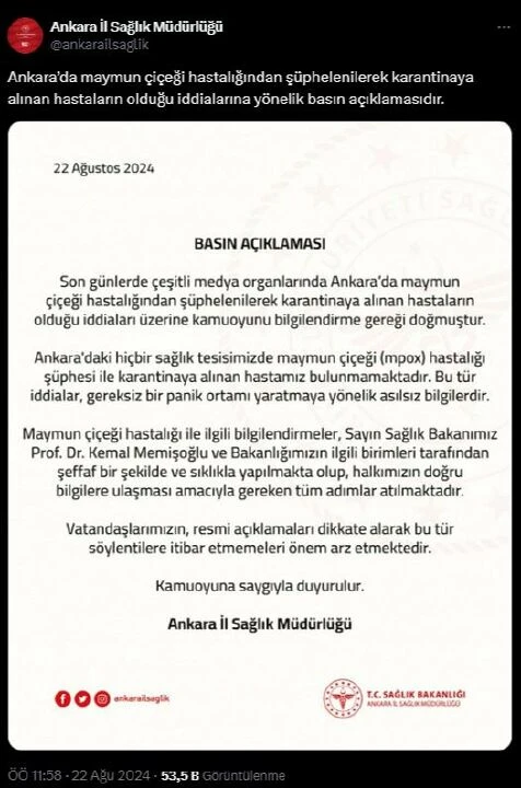 Ankara'da maymun çiçeği karantinası iddiaları doğruyu yansıtmıyor! Ankara İl Sağlık Müdürlüğü açıklama yaptı - 2. Resim