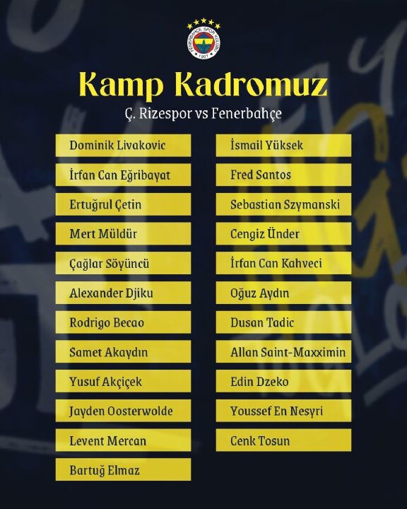 Fenerbahçe - Rizespor maçı kamp kadrosu açıklandı! Osayi Samuel ve Ferdi yer almadı - 1. Resim