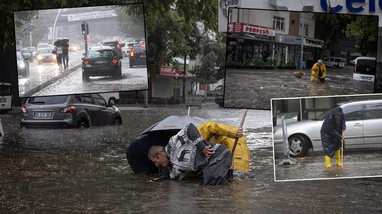 Ankara'da sağanak yağış hayatı felç etti! Caddeler göle döndü, araçlar mahsur kaldı