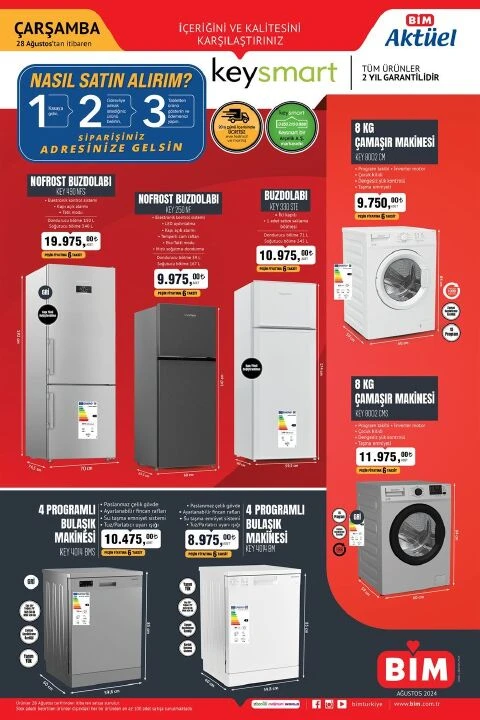 Bim 28 Ağustos aktüel kataloğunda buzdolabı, bulaşık makinesi ve siyah cam ocak yer alıyor! Üstelik eve teslimat seçeneğiyle