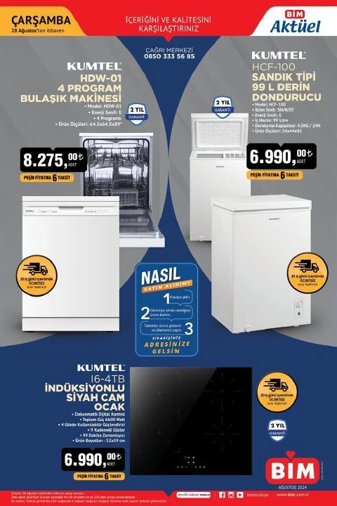 Bim 28 Ağustos aktüel kataloğunda buzdolabı, bulaşık makinesi ve siyah cam ocak yer alıyor! Üstelik eve teslimat seçeneğiyle