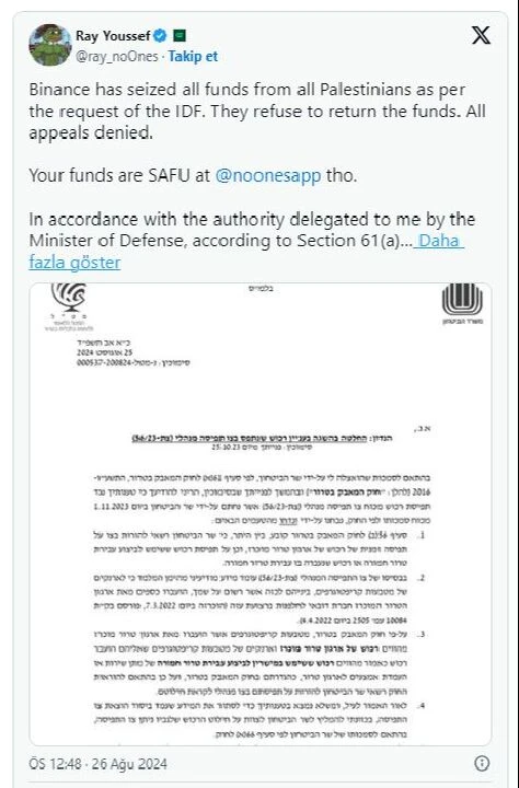 Binance Filistinli kripto varlıklarını dondurmakla suçlanıyordu! Açıklama geldi - 1. Resim