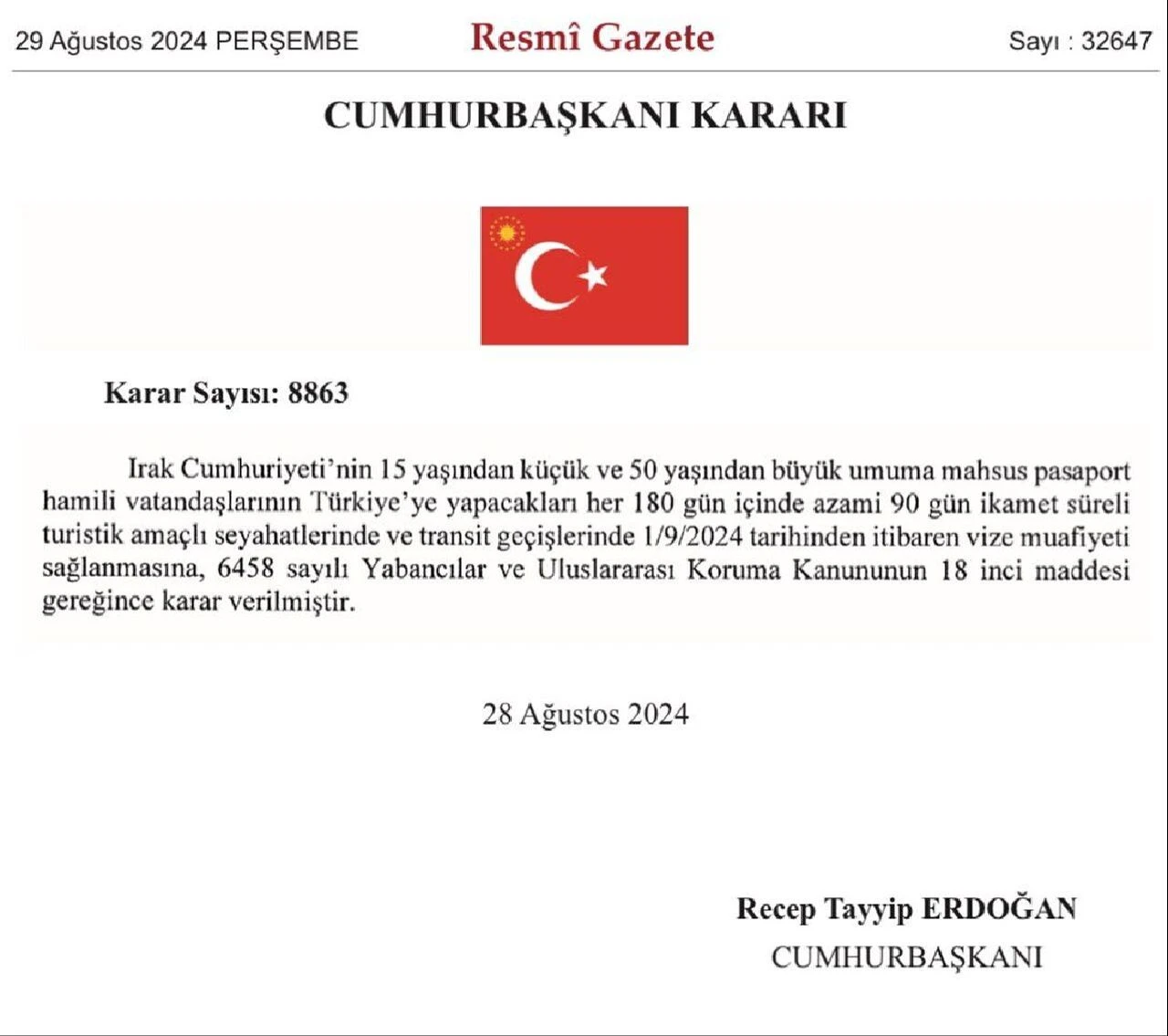 Iraklıların Türkiye’ye vizesiz girebileceği kararı Resmi Gazete’de yayımlandı