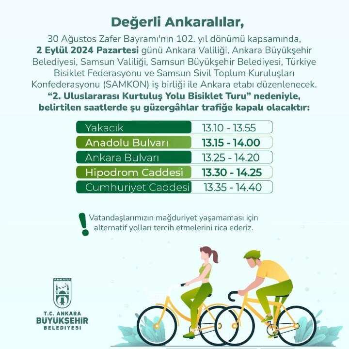 Ankara'da Bisiklet Turu nedeniyle bugün bazı yollar trafiğe kapatıldı - 1. Resim