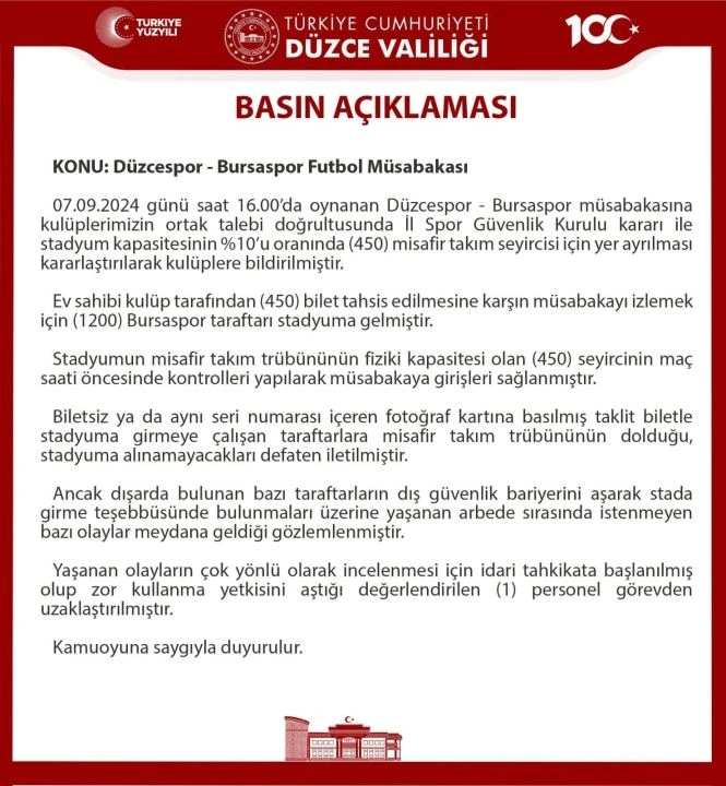 Düzcespor-Bursaspor maçında ortalık karıştı! Valilikten açıklama geldi - 2. Resim