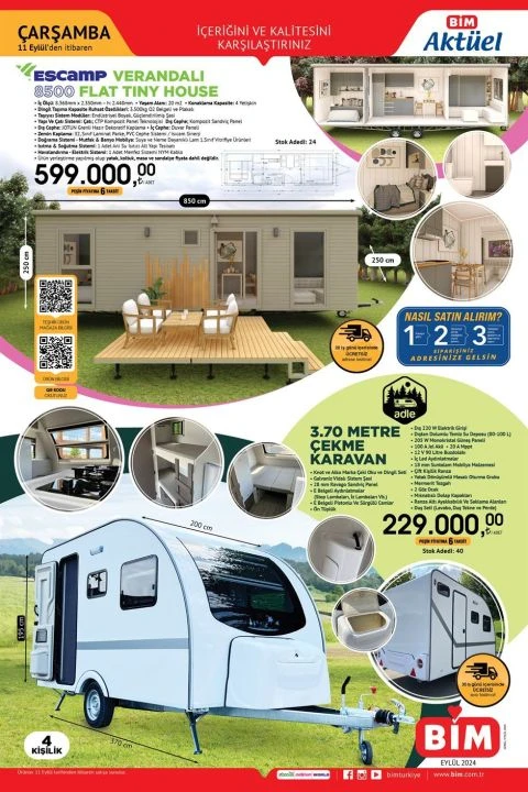 BİM 11 Eylül aktüel kataloğunda verandalı tiny house, çekme karavan ve çamaşır kurutma makinesi gibi birçok ürün yer alıyor - 1. Resim