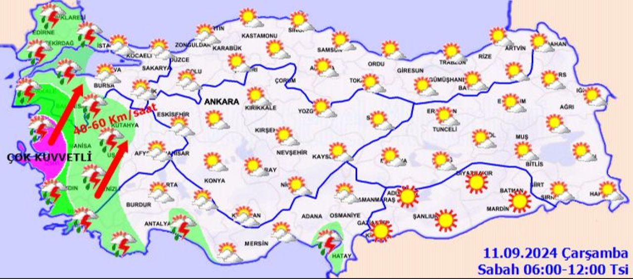 Meteoroloji 7 ilde sarı alarm verdi: İstanbul ve İzmir dahil birçok ilde sel tehlikesi! İşte 11 Eylül 2024 hava durumu raporu - 1. Resim