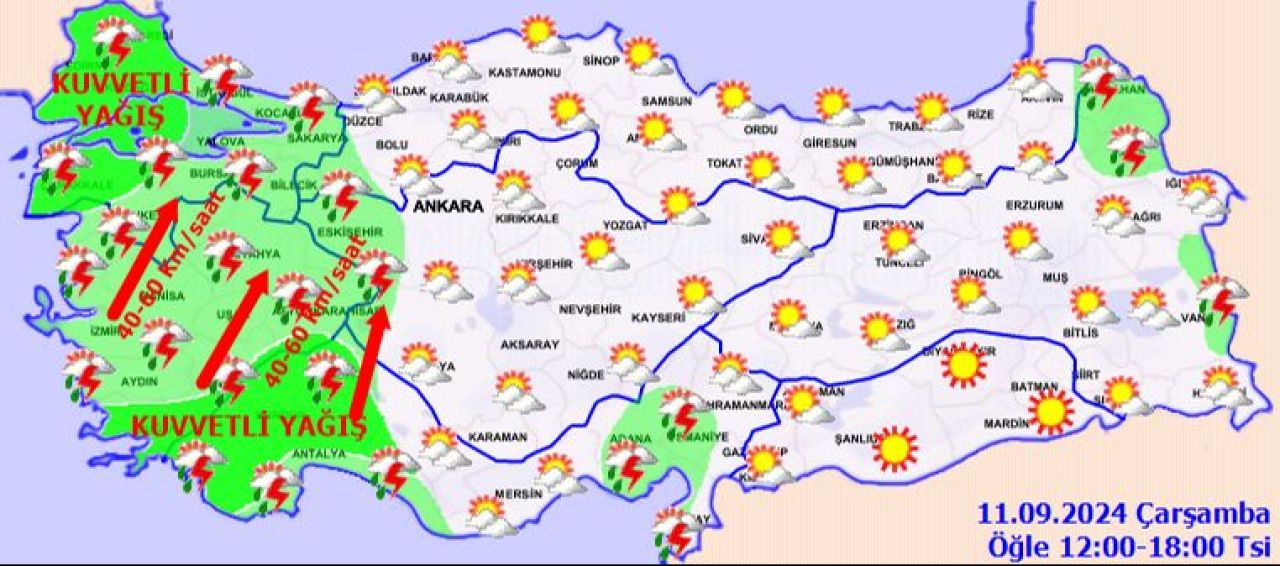 Meteoroloji 7 ilde sarı alarm verdi: İstanbul ve İzmir dahil birçok ilde sel tehlikesi! İşte 11 Eylül 2024 hava durumu raporu - 3. Resim