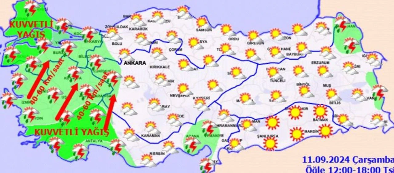Meteoroloji hava durumu tahminlerine göre 11 Eylül'de İzmir'de yağmur bekleniyor