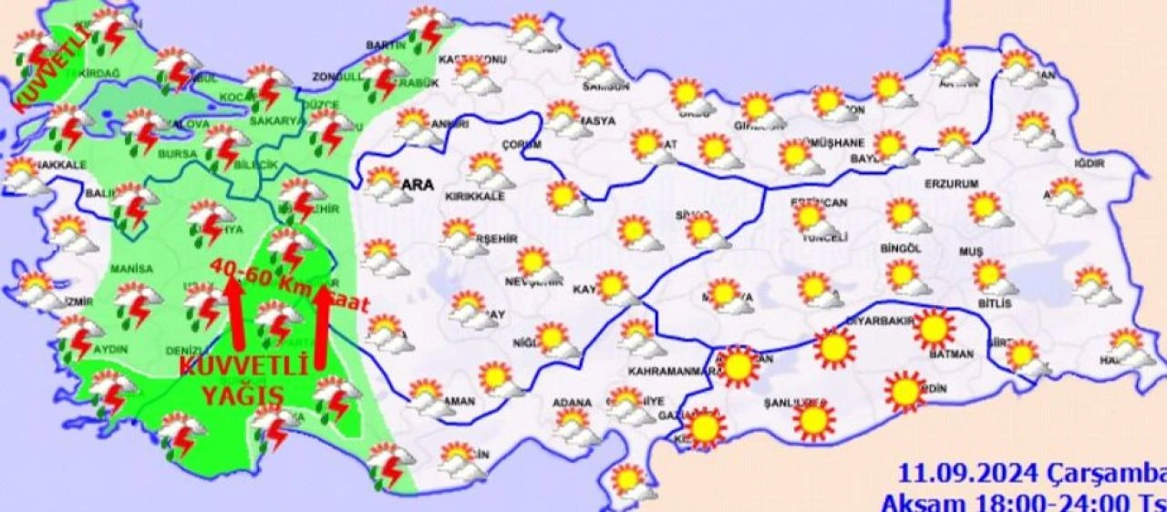 Meteoroloji hava durumu tahminlerine göre 11 Eylül'de İzmir'de yağmur bekleniyor