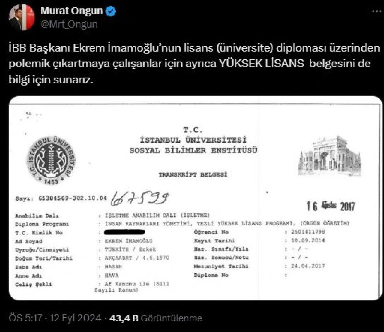 Ekrem İmamoğlu için 'üniversite diploması sahte' denilmişti! İddialara Murat Ongun'dan cevap geldi - 2. Resim