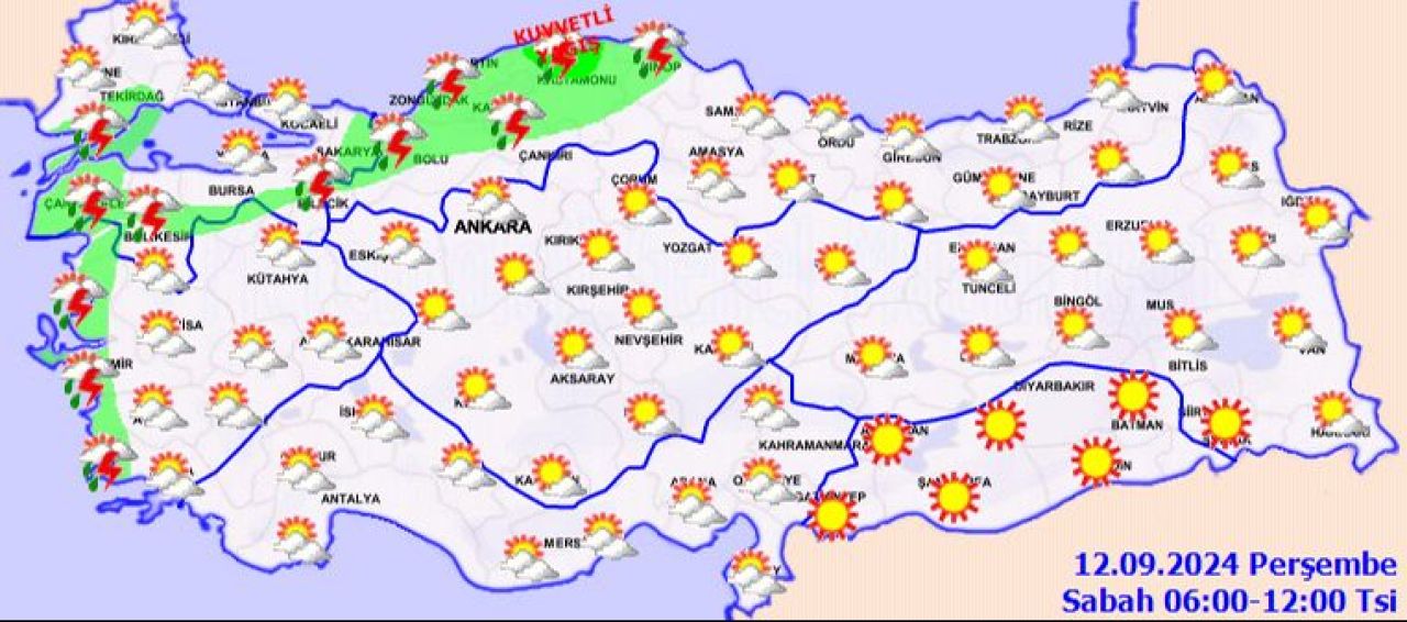 Meteoroloji 12 Eylül hava durumu raporunu yayımladı! Kuvvetli yağış geliyor: Sel ve su baskınlarına dikkat! - 1. Resim