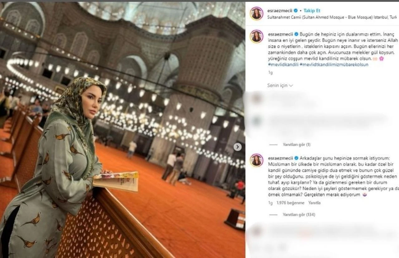 Esra Ezmeci kandilde camiye gidip poz verdi! Eleştiriler peş peşe geldi