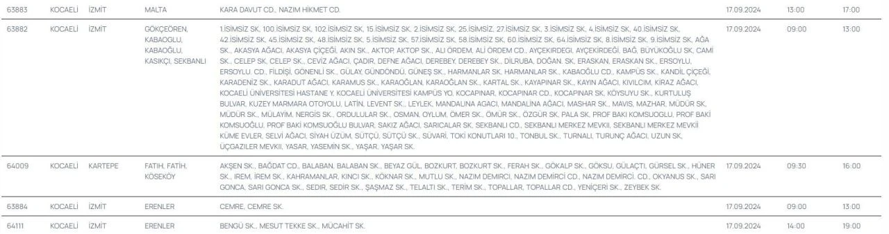 Kocaeli Gebze, Gölcük ve Kartepe'de elektrik kesintisi 17.00'ye kadar sürecek