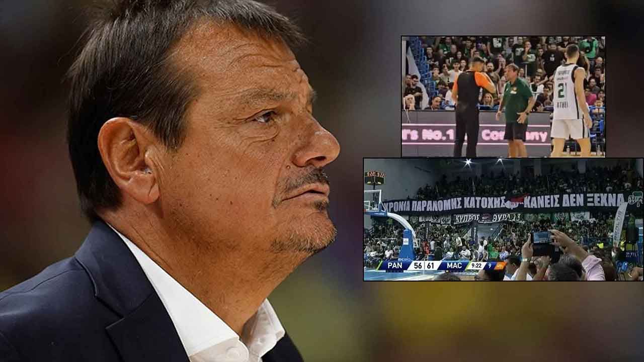 Panathinaikos - Maccabi maçında skandal 'Kıbrıs' pankartı! Ergin Ataman çılgına döndü