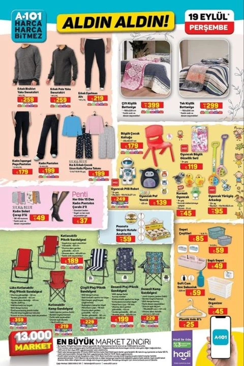 A101 19 Eylül aktüel kataloğunda ATV, moped, Samsung mikrodalga fırın, genç odası, köşe koltuk yer alıyor