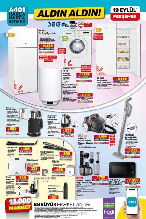 A101 19 Eylül aktüel kataloğunda ATV, moped, Samsung mikrodalga fırın, genç odası, köşe koltuk yer alıyor