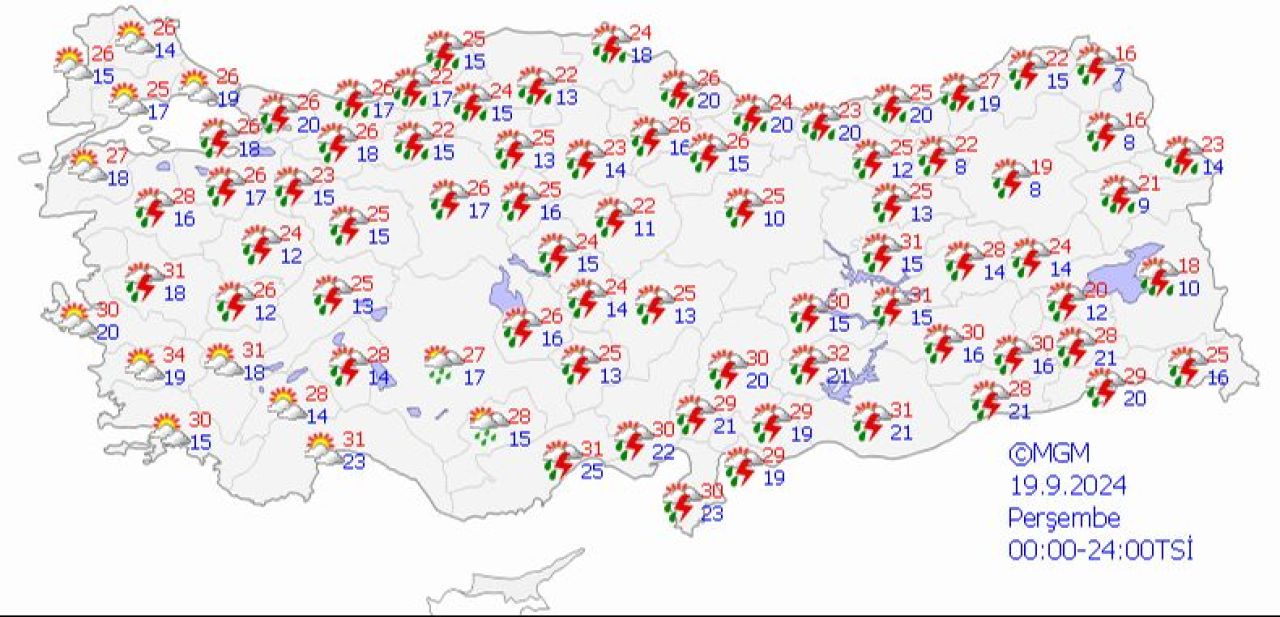 Meteoroloji 19 Eylül 2024 hava durumu raporunu yayımladı: Sıcaklık düşüyor, sağanak yağış tüm yurdu saracak! - 1. Resim