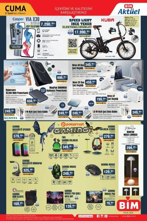 BİM 27 Eylül aktüel kataloğunda 125 cc motosiklet, Casper cep telefonu, dikey ütü, katı meyve sıkacağı ve buhar çıkaran araba öne çıkıyor