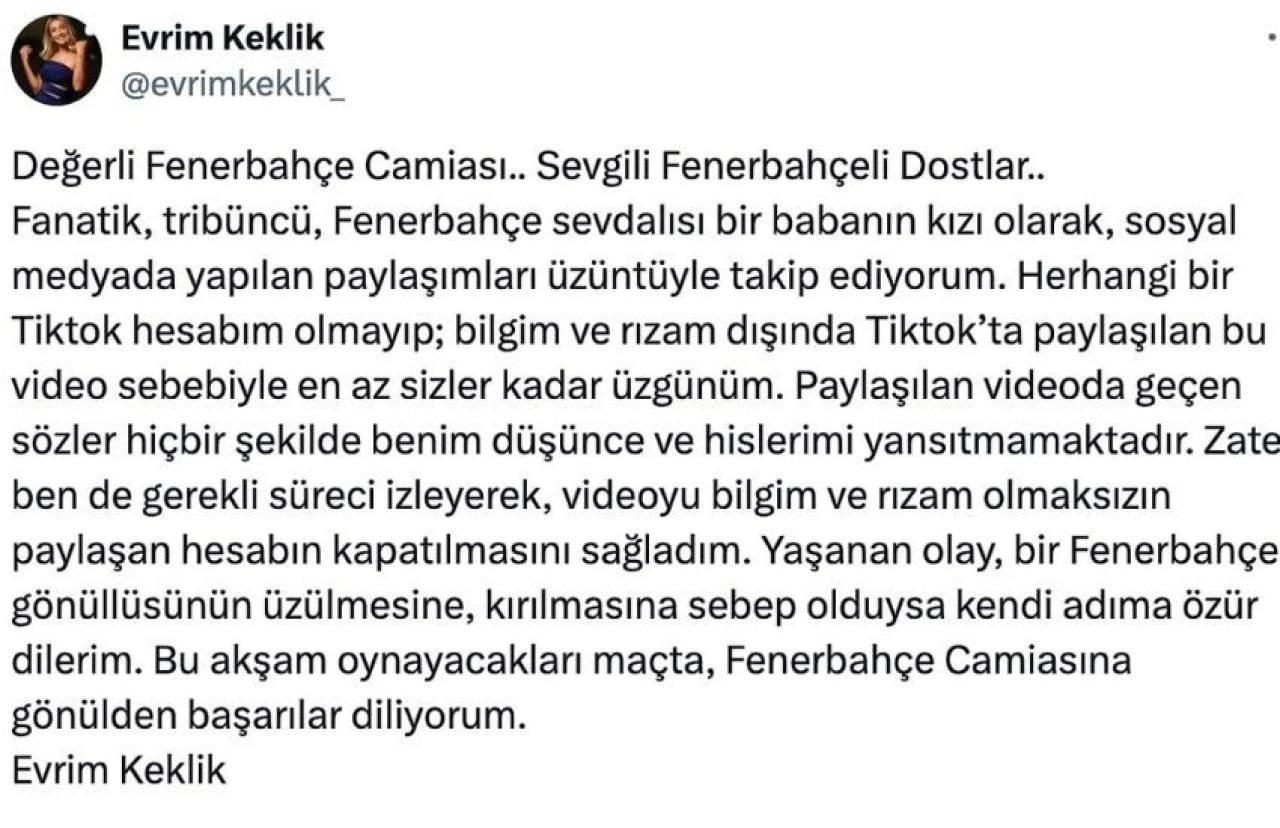 Survivor Evrim Keklik, Fenerbahçe'ye küfredilen marşı paylaştı! Gelen eleştiriler sonrası kendini savundu