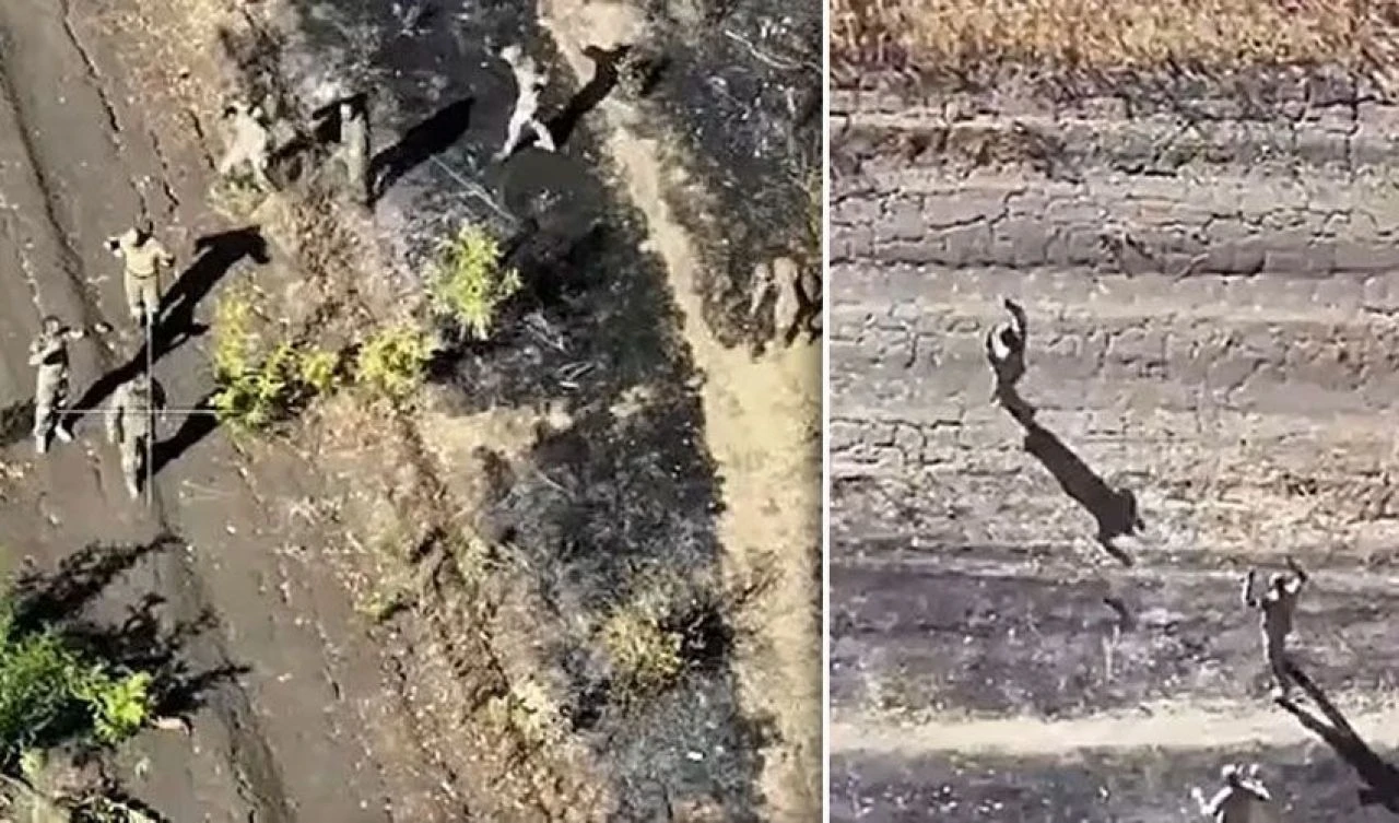 Rusya, Ukrayna'ya teslim olmaya çalışan askerlerini bombaladı! O anlar İHA kamerasına yansıdı