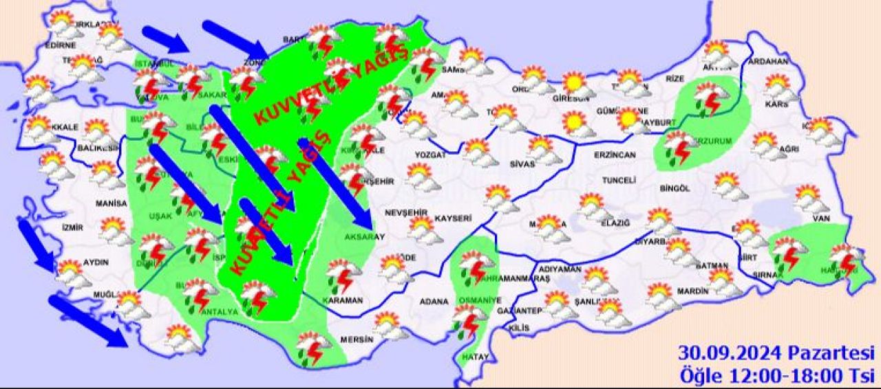 Meteoroloji 30 Eylül 2024 hava durumu raporunu yayımladı: İstanbul dahil 13 ilde sarı alarm! Sıcaklıklar birden düşüyor, şiddetli sağanak geliyor - 2. Resim