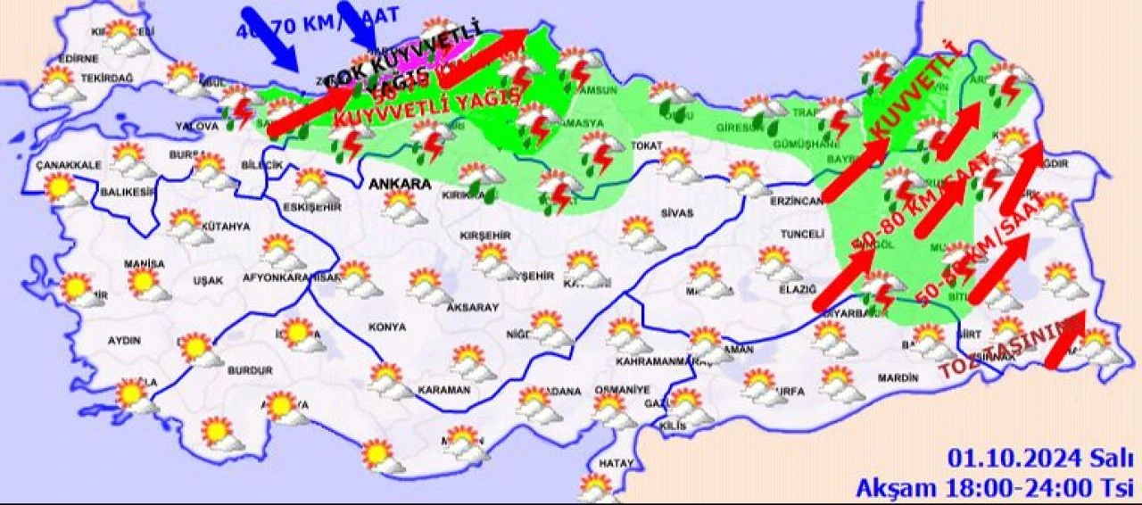 Şiddetli yağacak, fırtına kopacak: 17 ilde alarm verildi! İşte Meteoroloji'nin 1 Ekim 2024 hava durumu raporu - 3. Resim