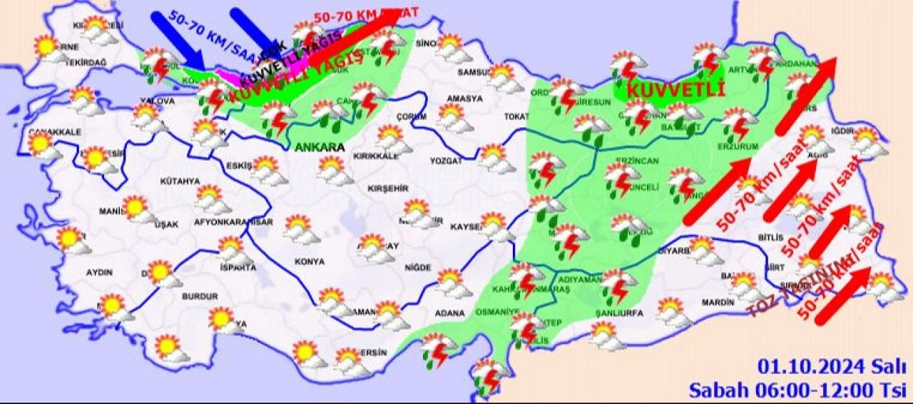 Şiddetli yağacak, fırtına kopacak: 17 ilde alarm verildi! İşte Meteoroloji'nin 1 Ekim 2024 hava durumu raporu - 1. Resim