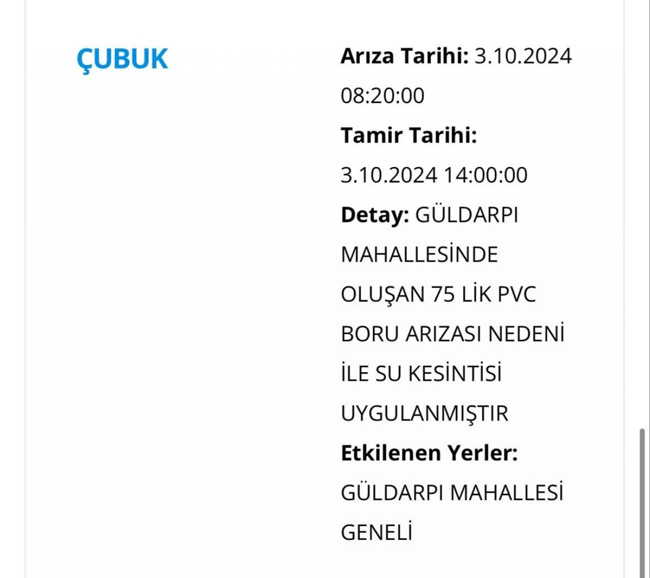 Ankara'nın Beypazarı ve Çubuk ilçesinde su kesintisi yaşanacak
