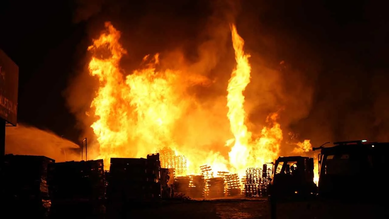 Bursa'da palet fabrikasında yangın! Olay yerine çok sayıda ekip sevk edildi - 1. Resim