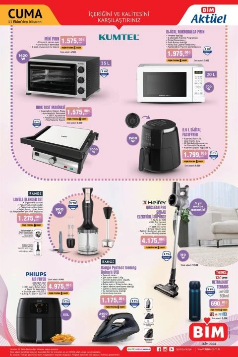 BİM 11 Ekim 2024 aktüel kataloğunda bluetooth kulaklık, motosiklet takip cihazı, Philips Airfryer, Ultralight termos ve ana kucağı yer alıyor
