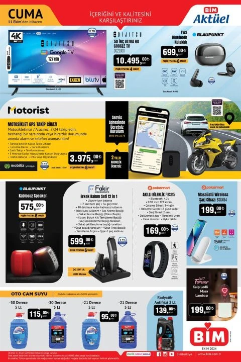 BİM 11 Ekim 2024 aktüel kataloğunda bluetooth kulaklık, motosiklet takip cihazı, Philips Airfryer, Ultralight termos ve ana kucağı yer alıyor