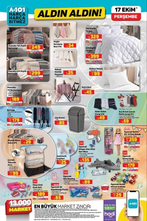 A101 17 Ekim aktüel kataloğunda tekli yataklı koltuk, benzinli jeneratör, termostatlı fırın, filtreli su arıtma cihazı, waffle makinesi ve stand mikser yer alıyor