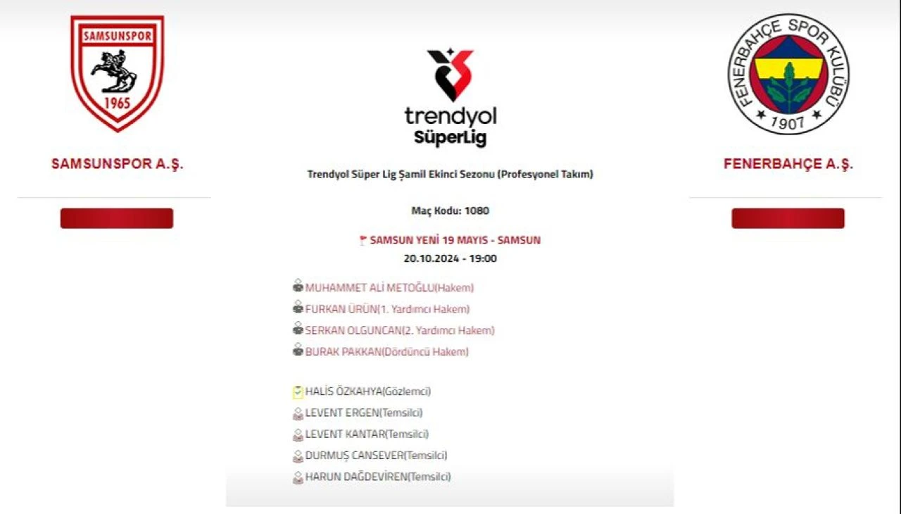 Samsunspor-Fenerbahçe maçının hakemi Muhammet Ali Metoğlu istatistikleri - 2. Resim
