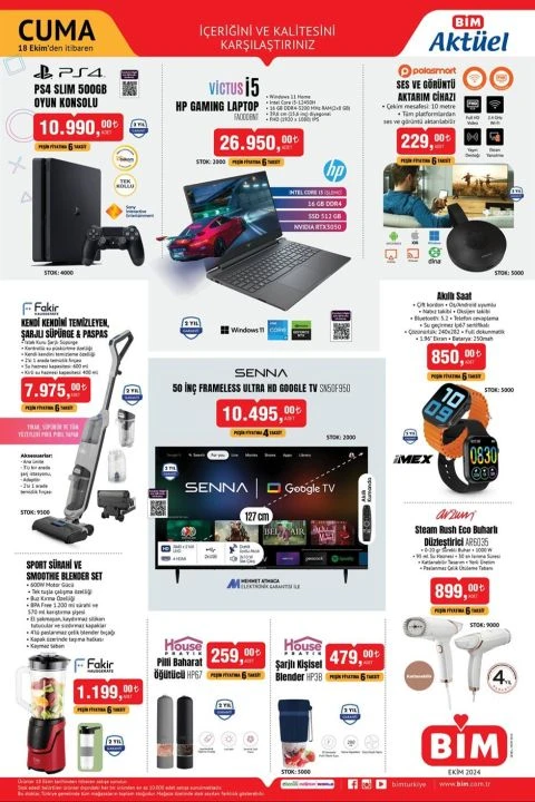 Bim 18 Ekim aktüel kataloğunda HP Gaming laptop, PS4 oyun konsolu, ses/görüntü aktarım cihazı, smoothie blender ve termos bardaklar yer alıyor - 2. Resim