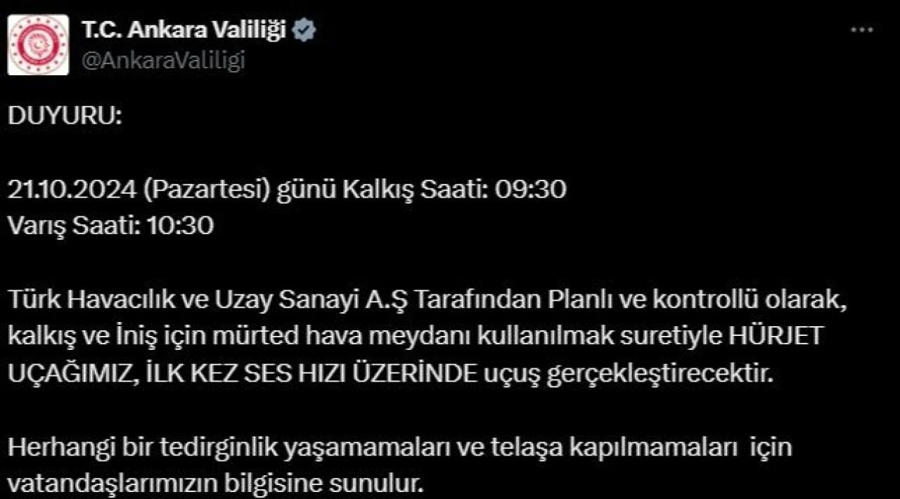 Ankara'da jet savaş uçağı sesinin nedeni belli oldu! Ankara Valiliği açıklama yaptı - 1. Resim