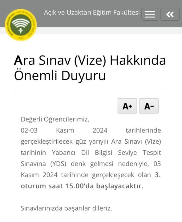 Auzef ara sınav saatlerinde değişiklik: İşte yeni sınav takvimi - 1. Resim