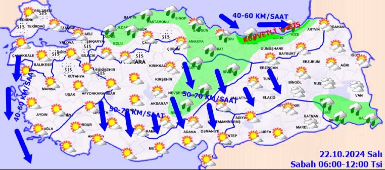 Bir yanda kar, yağmur bir yanda fırtına: Meteoroloji 'Kuvvetli geliyor' diyerek uyardı! İşte 22 Ekim 2024 il il hava durumu - 1. Resim